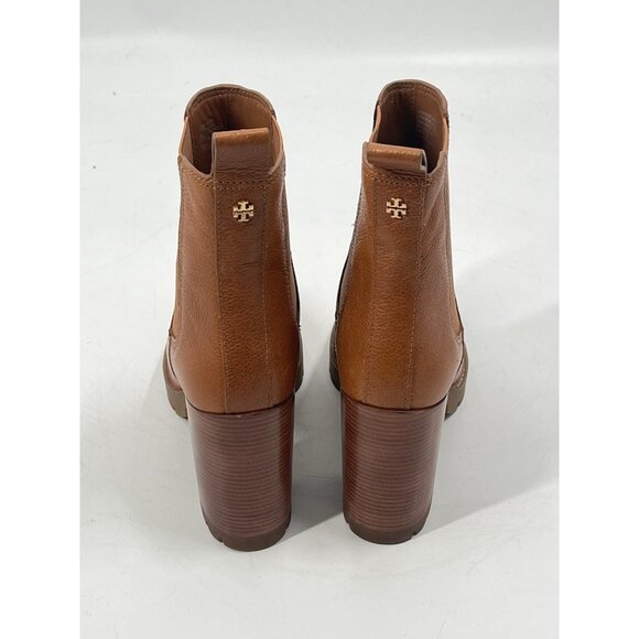 Tory Burch Carson Lug Sole Ankle Boot Brown Leather Heeled Chelsea Sz 9 - Picture 4 of 8
